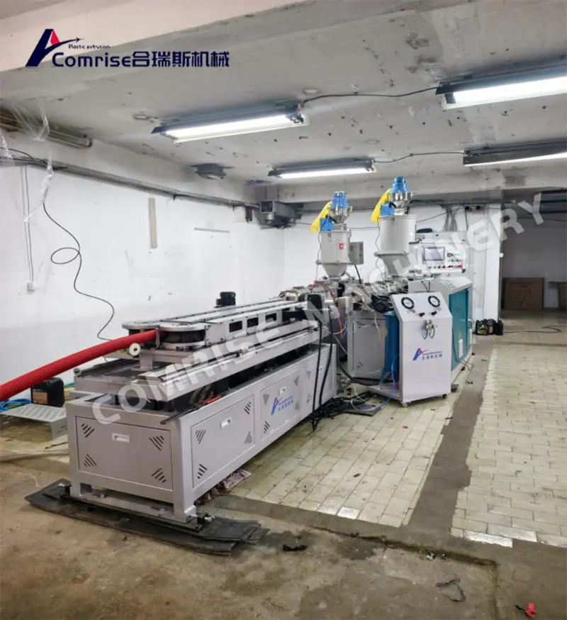 Essai terminé pour une machine à tubes ondulés à simple/double paroi en Europe Essai terminé pour une machine à tubes ondulés à simple/double paroi en Europe